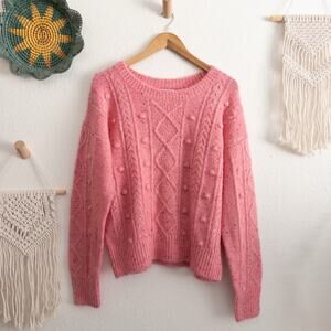 Old Navy Festive Craft Bright Pink Wool Blend Pullover Sweater Size Small Tall